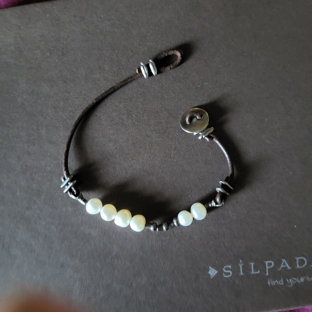 Silpada Leather, .925 Silver And Freshwater Pearl Bracelet